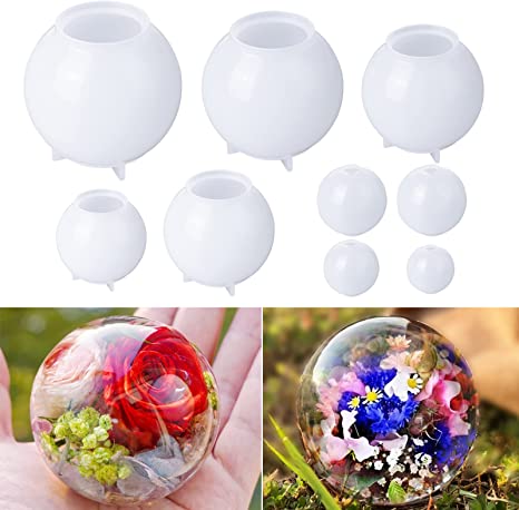 LET'S RESIN Upgraded Sphere Silicone Molds for Resin,Set of 9 Seamless 3D Sphere Resin Molds,Large Round Ball Epoxy Resin Molds for Flowers Preservation,Resin Casting,Christmas Ornaments, Soap, Candle