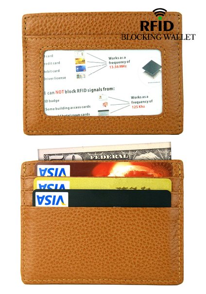 RFID Blocking Wallet , RFID SAFE Men's and Women's Genuine Leather Minimalist Money Clip Front Pocket Wallet