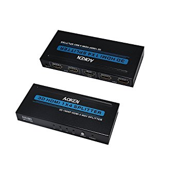 Aoken 1x4 4 Ports Hdmi Powered Splitter for Full Hd 1080p & 3D Support (One Input to Four Outputs)