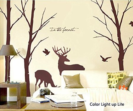 Cukudy reg Deer Wall Decals Nature Brown Wall Decals Birch Tree Nursery Wall Stickers Trees are 6 feet tall