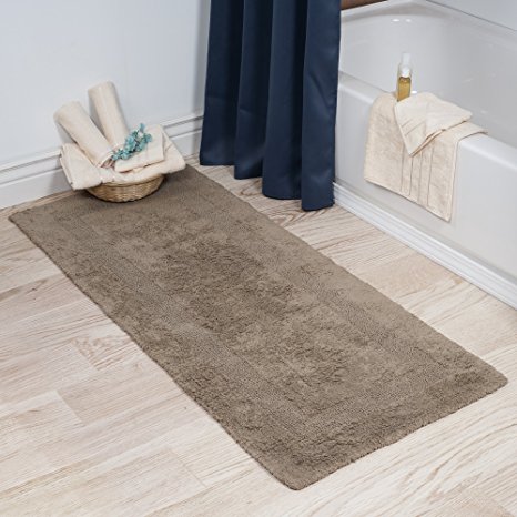 Cotton Bath Mat- Plush 100 Percent Cotton 24x60 Long Bathroom Runner- Reversible, Soft, Absorbent, and Machine Washable Rug by Lavish Home (Taupe)