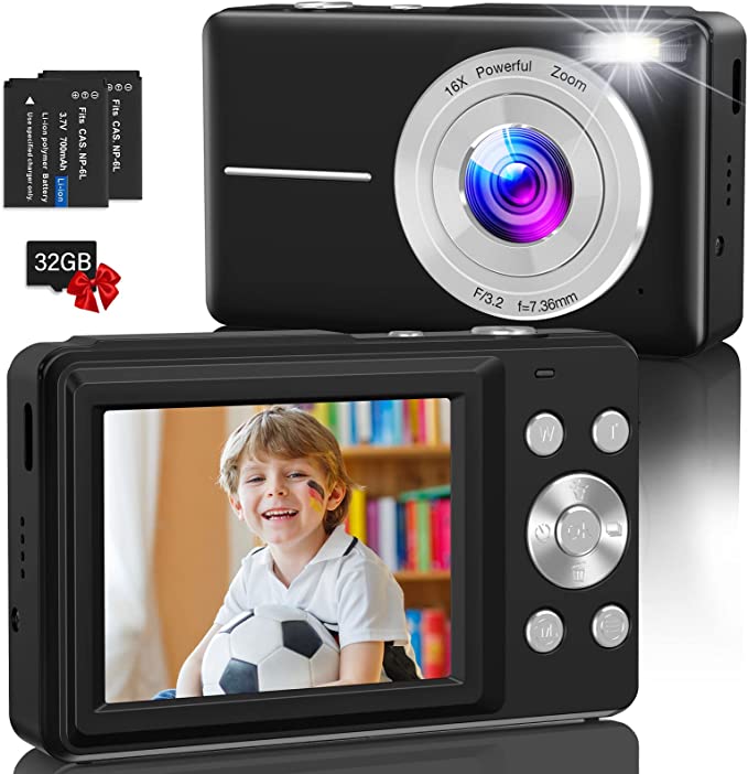 Digital Camera,Kids Camera with 32GB Card,Nsoela FHD 1080P 44MP Compact Vlogging Camera,Point and Shoot Camera 16X Digital Zoom, Portable Mini Kids Camera for Teens Students (Black)