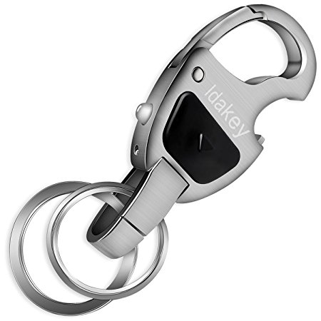 Idakey Zinc Alloy Car Business Key Chain 2 Key Rings with LED Light and Bottle Opener for Men Silver