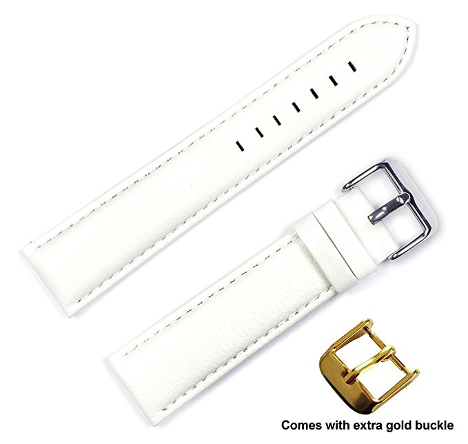 deBeer brand Panerai Style Glove Leather Watch Band (Silver & Gold Buckle) - White 14mm