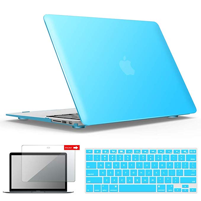 IBENZER MacBook Air 13 Inch Case, Soft Touch Hard Case Shell Cover with Keyboard Cover Screen Protector for Apple MacBook Air 13 A1369 1466 NO Touch ID, Sky Blue,MMA13SBL 2A