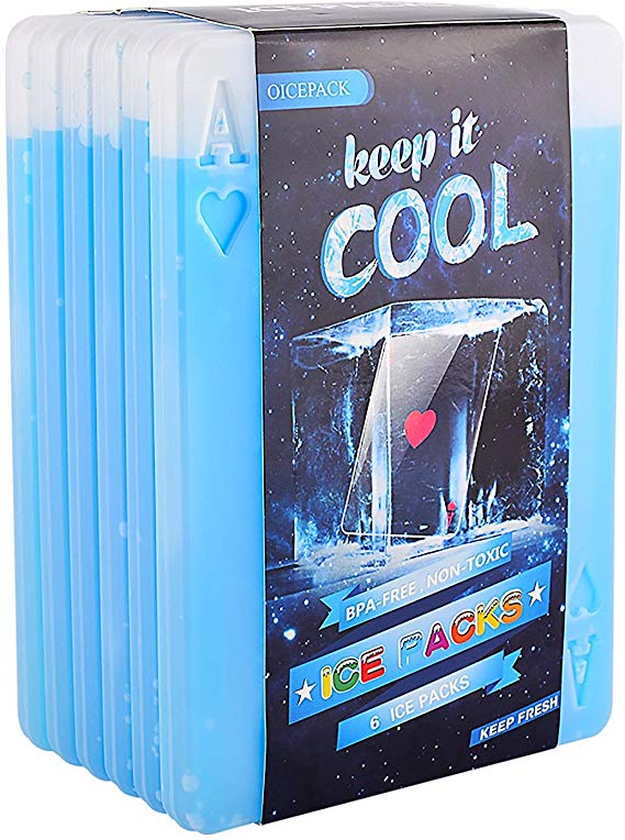 OICEPACK Ice Packs for Lunch Bag, Slim-Reusable Gel Cooler Ice Packs for Insulated Lunch Bag丨Bento Boxes Long Lasting Freezer Packs for All Ages Using like Men/Women/Kids Set of 6, Blue