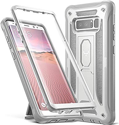 YOUMAKER Kickstand Case for Galaxy Note 8, Full Body with Built-in Screen Protector Heavy Duty Protection Shockproof Rugged Cover for Samsung Galaxy Note 8 (2017) 6.3 Inch - White/Gray