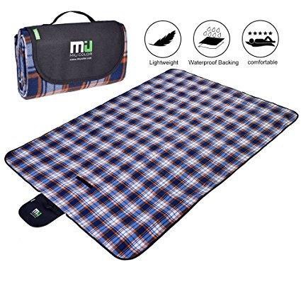 Large Outdoor Blanket, Fleece Picnic Blanket with Easy Folding and Waterproof Base for Travelling, Camping, Hiking, Beach and Baby Crawling