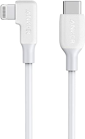 Anker USB-C to 90 Degree Lightning Cable (3 ft), MFi Certified, Supports Power Delivery for iPhone SE / 11 Pro/X/XS/XR / 8 Plus/AirPods Pro, iPad 8, iPod Touch, and More(White)