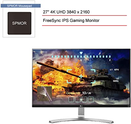 2020 LG 27 Inch 4K UHD IPS Gaming Monitor with FreeSync (3840 x 2160), 1300:1 Contrast Ratio, 5ms Response Time, Aspect Ratio 16:9, Brightness 350 cd/m2, Silver/White, SPMOR Mousepad