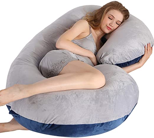 Elover Pregnancy Pillow Full Body, Maternity Pillow for Pregnant Women, Comfort C Shaped Pillow with Removable Washable Velvet Cover