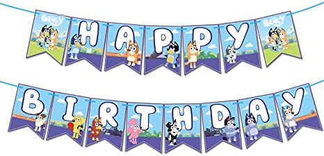 Blue Dog Themed Happy Birthday Banner Party Supplies For Kids and Adults Birthday Party Decorations