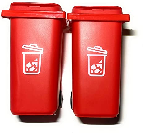 Desk Top Mini Plastic Trash Can Small Waste Bin with Lid, Set of 2