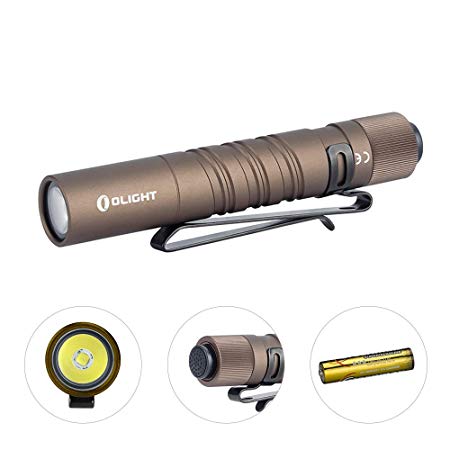 Olight I3T EOS 180 Lumens Dual-Output Slim EDC Flashlight for Camping and Hiking, Tail Swith Flashlight with AAA battery (Desert Tan)