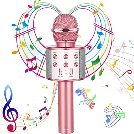 SLKIJDHFB Wireless Bluetooth Karaoke Microphone with Multi-color LED Lights, 4 in 1 Portable Handheld Karaoke Speaker Machine Thanksgiving Day for Android/iPhone/iPad/Sony/PCorAllSmartphone(Rose Gold)