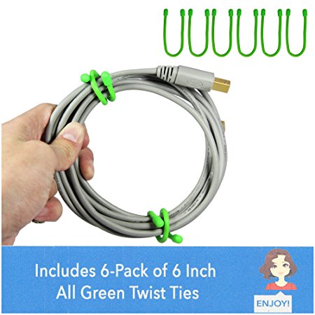 EliteTechGear Twist Ties For Organizing Your Gear 6-Pack 6 Inch (Green)