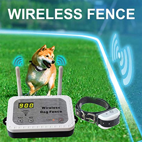JUSTPET Wireless Dog Fence Electric Pet Containment System, Safe Effective Vibrate/Shock Dog Fence, Adjustable Control Range 900 Feet & Display Distance, Rechargeable Waterproof Collar