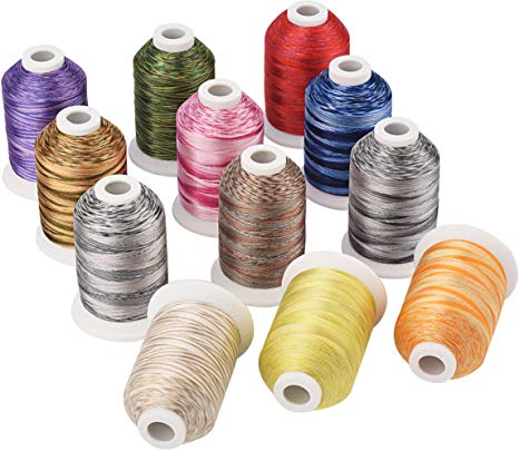 Simthreads 12 Variegated Colors Embroidery Machine Thread 1100 Yards Each for Janome Brother Pfaff Babylock Singer Bernina Husqvaran and Most Sewing Embroidery Machines