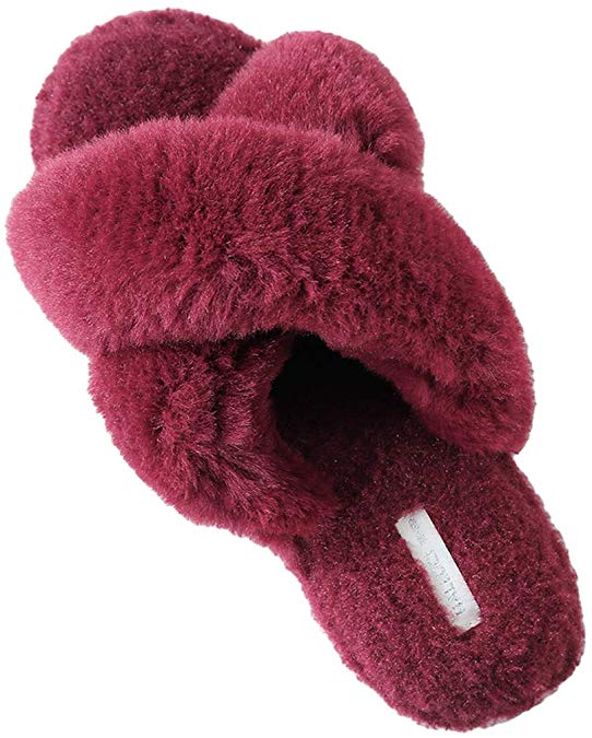 Women's Cross Band Soft Plush Fleece House/Outdoor Slippers