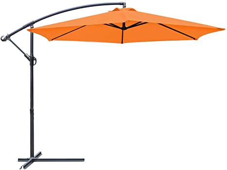 Greesum Offset Umbrella 10FT Cantilever Patio Hanging Umbrella Outdoor Market Umbrella with Crank and Cross Base (Orange)