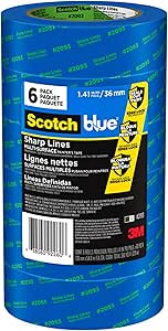 ScotchBlue Sharp Lines Multi-Surface Painter's Tape, 1.41 Inches x 60 Yards, 6 Rolls, Blue, Paint Tape Protects Surfaces and Removes Easily, Edge-Lock Painting Tape for Indoor and Outdoor Use