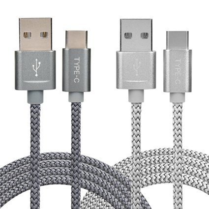 iAlegant 2Pack 6.6ft Braided Cable with Reversible Connector for New Macbook 12 inch, ChromeBook Pixel, Nokia N1 Tablet, Asus Zen AiO and Other Devices (Grey & Silver 6.6ft)