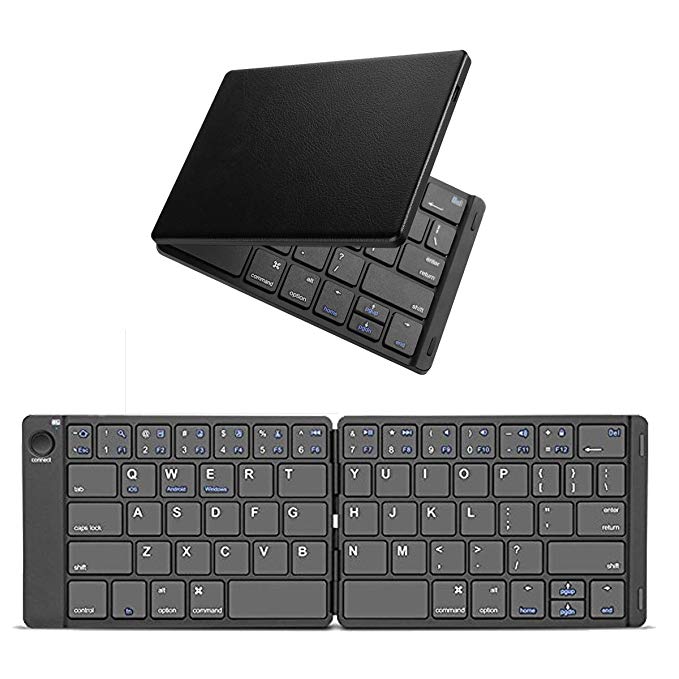 Bluetooth Folding Keyboard, M.Way Foldable Bluetooth Keyboard Rechargable Full Size Folable Keyboard for Windows/iOS/Android Smartphone iPhone Samsung Tablet iPad