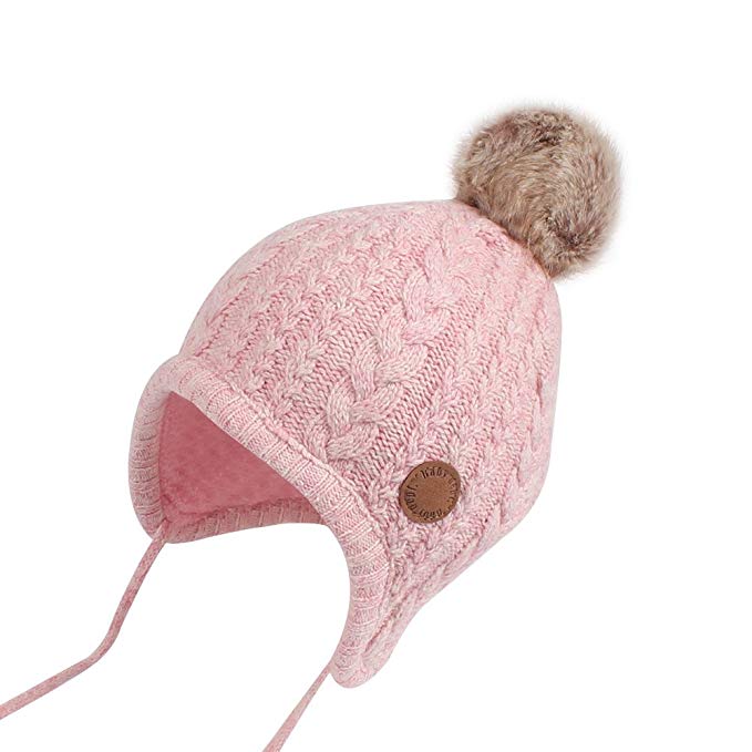 Cutegogo Crochet Baby Beanie Earflaps Little Girl Boy Knit Infant Hats Winter Warm Cap Lined Polyester