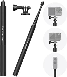 K&F Concept 60 inch Invisible Selfie Stick, Tripod Extension Rod Compatiable with Insta360 Sports Camera, GoPro, DJI Action, 1/4 inch Extended Monopod Pole with GoPro Adapter