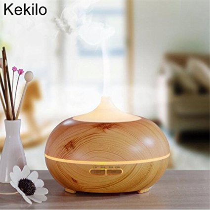 Kekilo Aroma Diffuser 300ml Scented Oil Diffusers Cool Mist Air Humidifier for Essential Oils, Ultrasonic Aroma Diffuser with 7 Color LED Lights as Air Freshener for Bedroom, Nursery,Yoga,Office Bedroom Living Room GX-12K-Wood Grain(Light Wood)