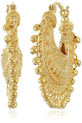 18k Yellow Gold Over Fine Silver Plated Bronze Indian Ethnic Chand Bali Hoop Earrings