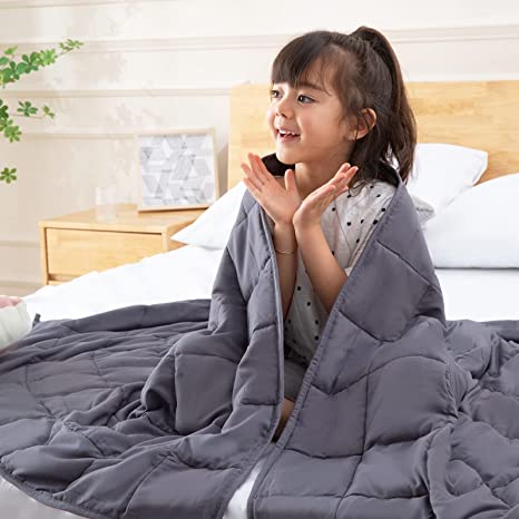 Yescool Kids Weighted Blanket (7 lbs, 41" x 60", Grey) Cooling Heavy Blanket for Sleeping Perfect for 60-80 lbs, Throw Size Breathable Blanket with Premium Glass Bead