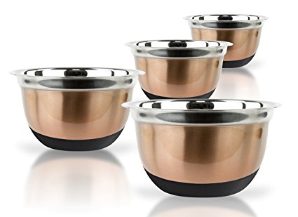 4 Pcs High Quality Stainless Steel Mixing Bowls Set - Set of 4 German Mixing Bowls Cookware Set (Copper Silicone Bottoms)