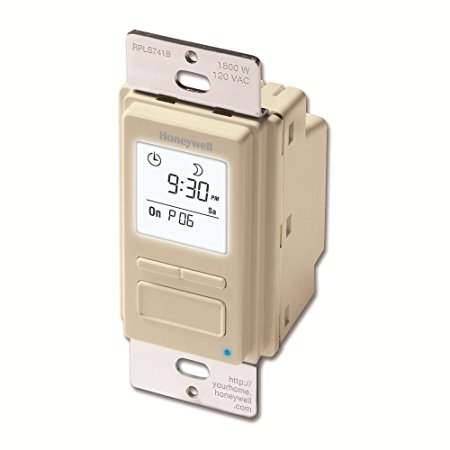 Honeywell RPLS741B1007/U EconoSWITCH 7-Day Programmable Timer for Lights, Light Almond