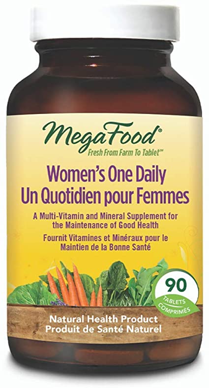 MegaFood - Women's One Daily, Multi-Vitamin Support for Good Health, Premenstrual Symptoms, and Red Blood Cell Production, Iron and Vitamin D3, 90 Tablets