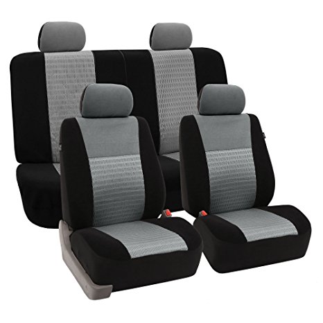 FH GROUP FH-FB060114 Trendy Elegance Full Set Seat Covers, Airbag compatible and Split Bench, Gray/Black color- Fit Most Car, Truck, Suv, or Van