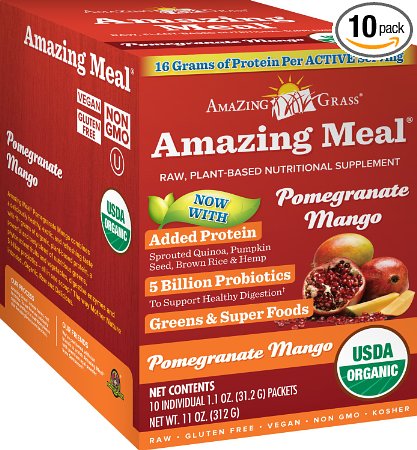 Amazing Grass Amazing Meal Pomegranate Mango, Box of 10 Individual servings, 1.1 Ounce