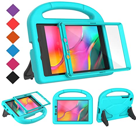 BMOUO for Samsung Galaxy Tab A 8.0 Case 2019 SM-T290/T295, Tab A 8.0 2019 Case with Screen Protector, Shockproof Light Weight Handle Stand Galaxy Tab A 8.0 2019 Kids Case Without S Pen - Turquoise