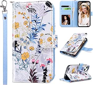 ULAK Compatible with iPhone 13 Wallet Case for Women, Premium PU Leather Flip Cover with Card Holders, Kickstand Feature Folio Purse Case for iPhone 13 6.1 Inch, Tropical Forest