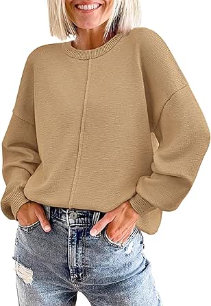 BTFBM Women's Loose Pullover Sweaters 2024 Fall Winter Clothes Crew Neck Slouchy Long Sleeve Casual Knitted Tops