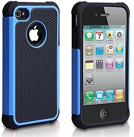 CHTech iPhone 4 Case, iPhone 4S Case,Fashion Shockproof Durable Hybrid Dual Layer Armor Defender Protective Case Cover for Apple iPhone 4S/4 - Blue