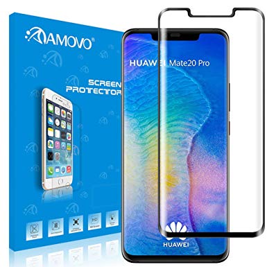 Huawei Mate 20 Pro Screen Protector Tempered Glass AMOVO 3D Full Coverage Tempered Glass for Huawei Mate 20 Pro [Case Friendly] [High Sensitivity] HD 0.20mm Glass Protector for Huawei Mate 20 Pro (Mate 20 Pro, Black)