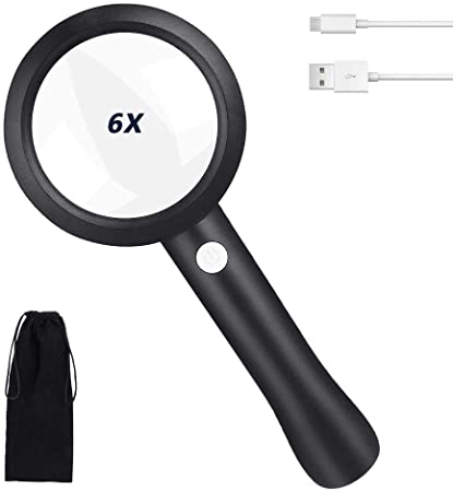 Allnice Magnifying Glass with Light, 6X Handheld Illuminated Magnifier Rechargeable 9 LED Lighted Magnifying Glasses, Ideal for Seniors Reading, Exploring, Inspection, Coins & Jewelry