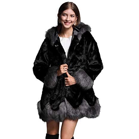 ANRABESS Women Fluffy Warm Winter Long Faux Fur Coat Jacket Thick with Hooded