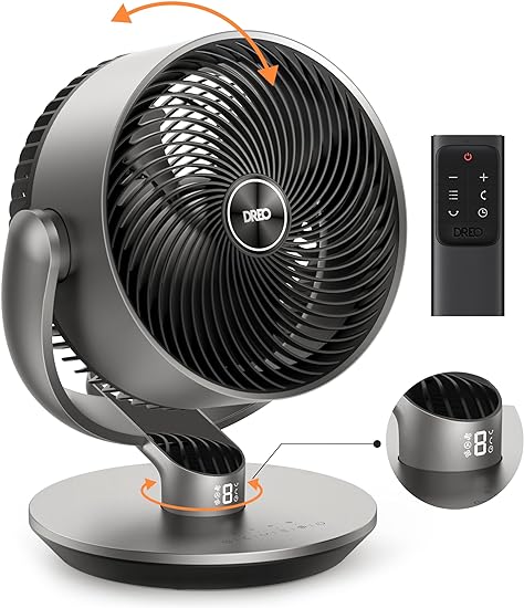 Dreo Smart Fans for Bedroom, 16 Inch, 25dB Quiet DC Room Fan with Remote, 120° 90° Oscillating Fan, 6 Modes, 9 Speeds, 12H Timer,Works Alexa/Google/WiFi/Voice Control, Black and Silver, Oversize