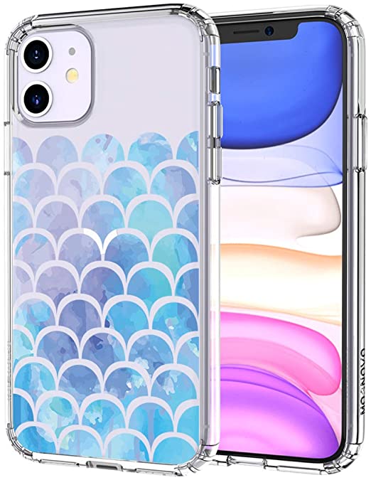 MOSNOVO iPhone 11 Case, Mermaid Scale Pattern Clear Design Transparent Plastic Hard Back Case with TPU Bumper Protective Case Cover for Apple iPhone 11 (2019)