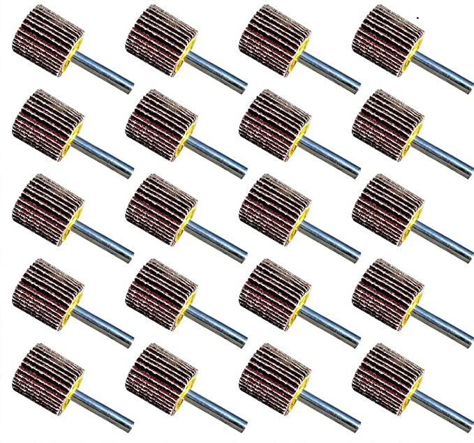 Sackorange 20 Pcs 1”X 1” X1/4” Flap Wheels Set –5 pcs Of Each 40 60 80 and 120 Grits Aluminum Oxide for Remove Rust and Weld Burr – 1/4 Shank Fits All Drills