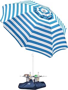 OutdoorMaster Beach Umbrella with Sand Anchor and Sand Bags - 6.5ft Heavy Duty Windproof Tilt Portable Umbrella, UPF 50  PU Coating with Carry Bag for Beach Patio Outdoor Garden