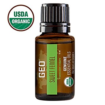 SWEET FENNEL Organic Essential Oil | Antispasmodic and antimicrobial. Aids A Dull Complexion, Muscle Cramps, Asthma, Bronchitis | 15 ml | USDA Organic. Certified by CCOF | Sold by GEO Oils.