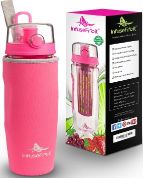 The Only Sport Infuser Water Bottle with No-Sweat Insulating Sleeve - Multiple Color Options - Your Healthy Hydration Made Easy - Large 32 Oz